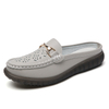 2024 Delicate Luxury Fashion Comfort Casual Women Shoes Semi Slippers Closed Toe Hollow out Metal Buckle Slip on Loafers Lady Woman Shoe Female Footwear