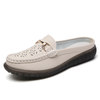2024 Delicate Luxury Fashion Comfort Casual Women Shoes Semi Slippers Closed Toe Hollow out Metal Buckle Slip on Loafers Lady Woman Shoe Female Footwear