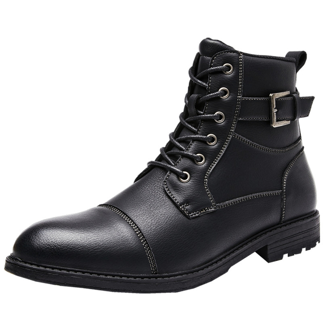 2024 Elegance Charm Leather Men Shoes Winter Boots Buckle with Lace up Fashion Mens Shoes